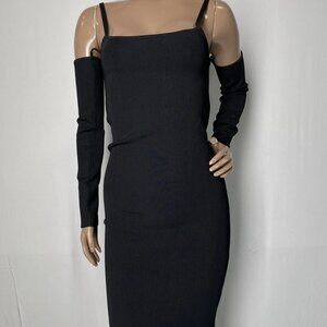 NEW ALICE + OLIVIA Women's Convertible Ribbed Knit Midi Dress Black Size M